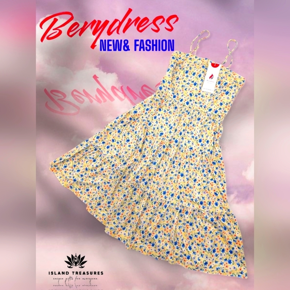 NWT Berydress Floral Multicolored Spaghetti Straps Vacation Travel Sz Small